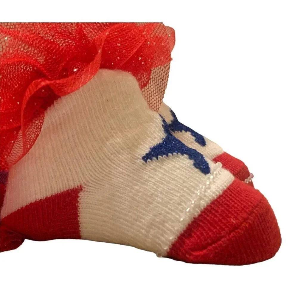 Baby Girls Patriotic Sparkle Headband And Socks Set Size 0-12M Red White Blue